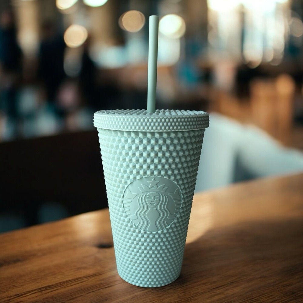 Starbucks Matte Mint Green Studded Tumbler Cup Cold Travel Straw Grande 16 Oz